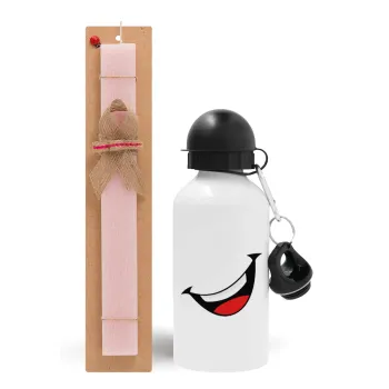 Φατσούλα γελάω!!!, Πασχαλινή Λαμπάδα με παγούρι μεταλλικό αλουμινίου (500ml) & κερί αρωματικό πλακέ (30cm) (ΡΟΖ)