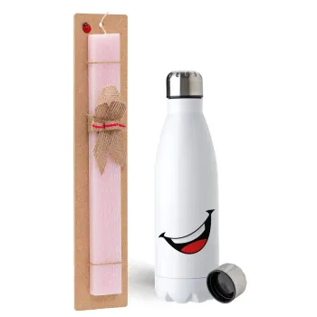Φατσούλα γελάω!!!, Easter Set, metallic stainless steel water bottle (750ml) & scented flat Easter candle (30cm) (PINK)