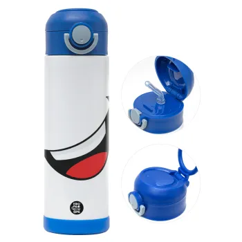 Φατσούλα γελάω!!!, Παιδικό παγούρι θερμό, ανοξείδωτο, με καλαμάκι ασφαλείας, ΜΠΛΕ (500ml)