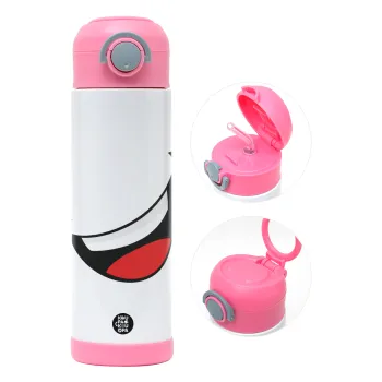 Φατσούλα γελάω!!!, Παιδικό παγούρι θερμό, ανοξείδωτο, με καλαμάκι ασφαλείας, ΡΟΖ (500ml)