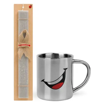 Φατσούλα γελάω!!!, Easter Set, metallic thermal cup (300ml) & Easter aromatic flat candle (30cm) (GRAY)
