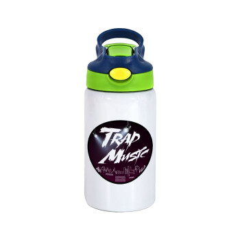 Trap music, Children's hot water bottle, stainless steel, with safety straw, green, blue (350ml)