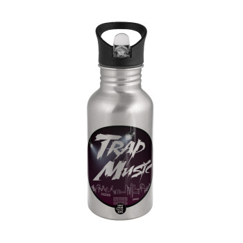 Trap music, Water bottle Silver with straw, stainless steel 500ml