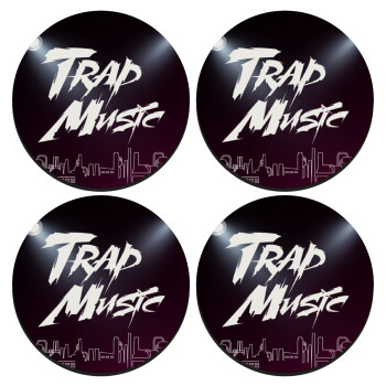 Trap music, SET of 4 round wooden coasters (9cm)