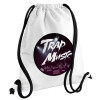 Trap music, Τσάντα πλάτης πουγκί GYMBAG λευκή, με τσέπη (40x48cm) & χονδρά κορδόνια