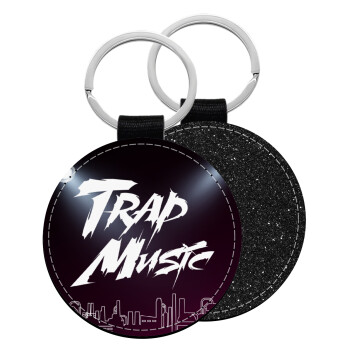 Trap music, Μπρελόκ Δερματίνη, στρογγυλό ΜΑΥΡΟ (5cm)