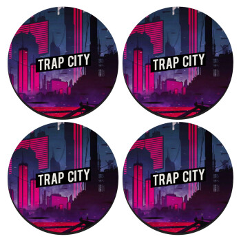 Trap city, SET of 4 round wooden coasters (9cm)