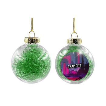 Trap city, Χριστουγεννιάτικη μπάλα δένδρου διάφανη με πράσινο γέμισμα 8cm