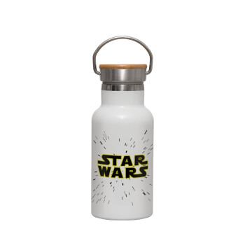 Star Wars, Μεταλλικό παγούρι θερμός (Stainless steel) Λευκό με ξύλινο καπακι (bamboo), διπλού τοιχώματος, 350ml
