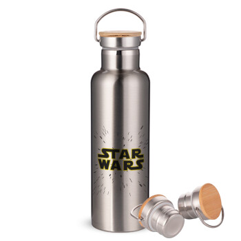 Star Wars, Stainless steel Silver with wooden lid (bamboo), double wall, 750ml