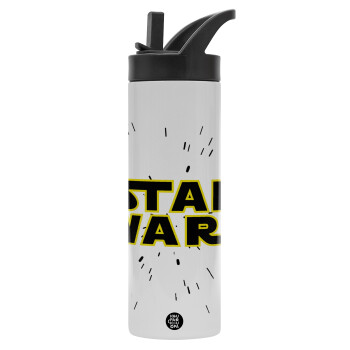 Star Wars, Metallic thermos bottle with straw & handle, stainless steel (Stainless steel 304), double-walled, 600ml.