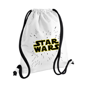 Star Wars, Τσάντα πλάτης πουγκί GYMBAG λευκή, με τσέπη (40x48cm) & χονδρά κορδόνια