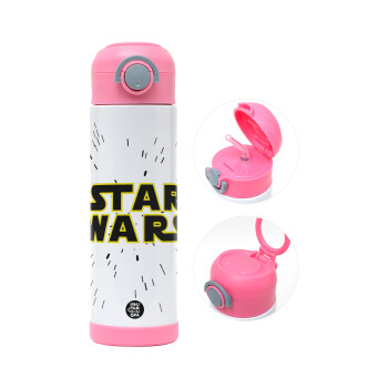 Star Wars, Children's hot water bottle, stainless steel, with safety straw, PINK (500ml)