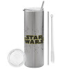 Tumbler stainless steel Silver 600ml, with metal straw & cleaning brush