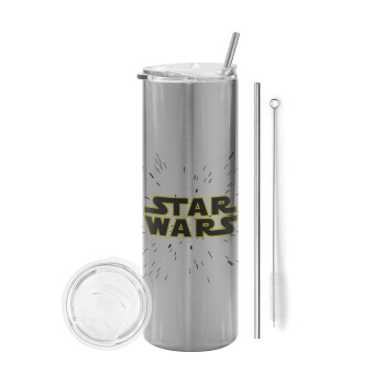 Star Wars, Eco friendly stainless steel Silver tumbler 600ml, with metal straw & cleaning brush