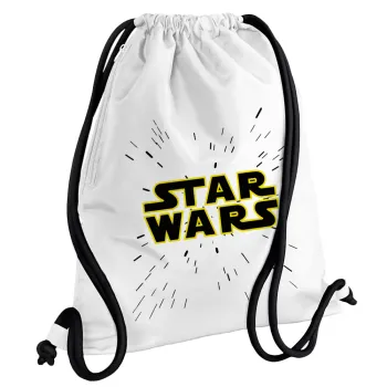 Star Wars, Τσάντα πλάτης πουγκί GYMBAG λευκή, με τσέπη (40x48cm) & χονδρά κορδόνια