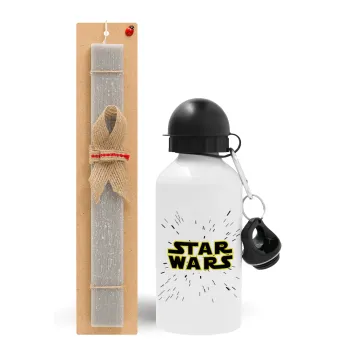 Star Wars, Easter Set, metallic aluminum water bottle (500ml) & aromatic flat Easter candle (30cm) (GRAY)