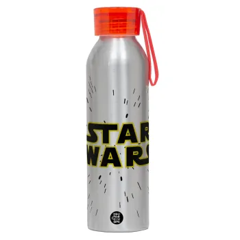 Star Wars, Αλουμινένιο Αθλητικό Μπουκάλι 650ml – Ασημί με Κόκκινο Καπάκι και Λουράκι Σιλικόνης