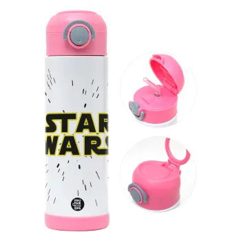 Star Wars, Children's hot water bottle, stainless steel, with safety straw, PINK (500ml)