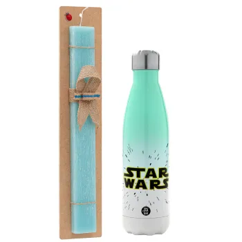 Star Wars, Easter Set, Metallic green/white thermos (Stainless steel), double-walled, 500ml & scented flat Easter candle (30cm) (TURQUOISE)