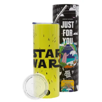 Star Wars, Neon Yellow Travel Tumbler θερμό, μεταλλικό καλαμάκι(Ανωξείδωτο 304 Food grade, BPA free, 600ml)