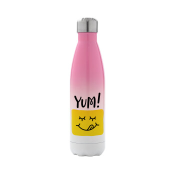 Yum!!!, Metal mug thermos Pink/White (Stainless steel), double wall, 500ml