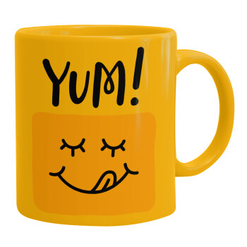 Yum!!!, Ceramic coffee mug yellow, 330ml (1pcs)