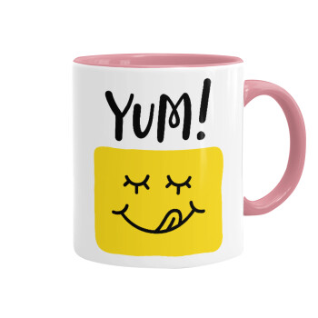 Yum!!!, Mug colored pink, ceramic, 330ml