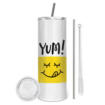 Yum!!!, Eco friendly stainless steel tumbler 600ml, with metal straw & cleaning brush