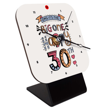 Big one Happy 30th, Quartz Wooden table clock with hands (10cm)