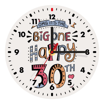 Big one Happy 30th, Wooden wall clock (20cm)