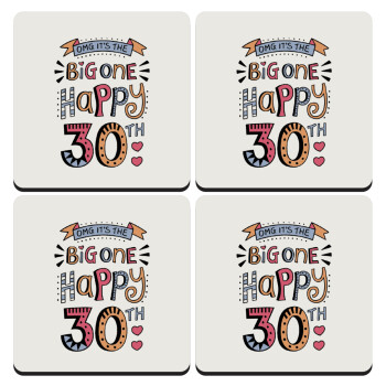 Big one Happy 30th, ΣΕΤ 4 Σουβέρ ξύλινα τετράγωνα (9cm)