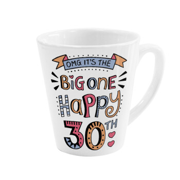 Big one Happy 30th, Κούπα κωνική Latte Λευκή, κεραμική, 300ml