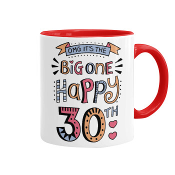 Big one Happy 30th, Mug colored red, ceramic, 330ml