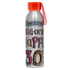 Aluminum Sports Bottle 650ml – Silver with Red Cap and Silicone Strap