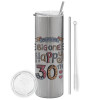 Tumbler stainless steel Silver 600ml, with metal straw & cleaning brush