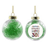 Transparent Christmas tree ball ornament with green filling 8cm