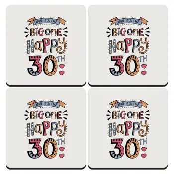 Big one Happy 30th, ΣΕΤ 4 Σουβέρ ξύλινα τετράγωνα (9cm)
