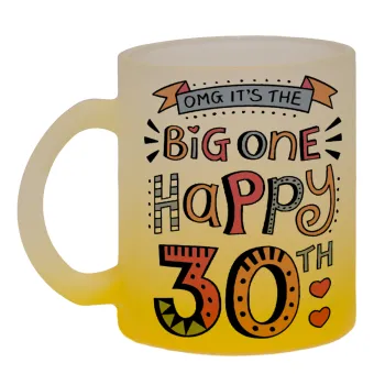 Big one Happy 30th, Κούπα γυάλινη δίχρωμη με βάση το κίτρινο ματ, 330ml