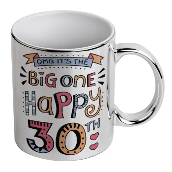 Big one Happy 30th, Κούπα κεραμική, ασημένια καθρέπτης, 330ml