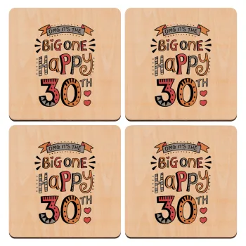 Big one Happy 30th, ΣΕΤ x4 Σουβέρ ξύλινα τετράγωνα plywood (9cm)