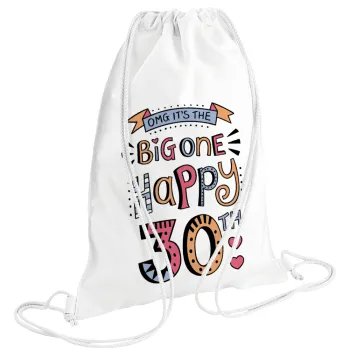 Big one Happy 30th, Τσάντα πλάτης πουγκί GYMBAG λευκή (28x40cm)