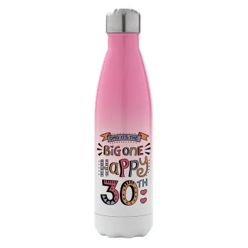 Big one Happy 30th, Metal mug thermos Pink/White (Stainless steel), double wall, 500ml