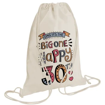 Big one Happy 30th, Backpack bag GYMBAG natural (28x40cm)