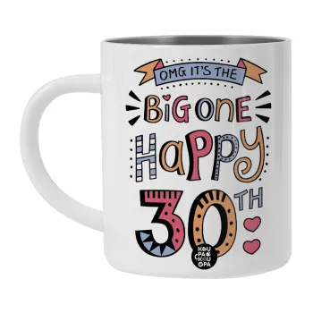 Big one Happy 30th, Λευκή Ανοξείδωτη Μεταλλική Κούπα 450ml - Διπλού Τοιχώματος 