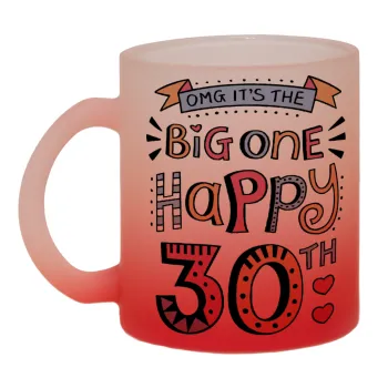 Big one Happy 30th, Κούπα γυάλινη δίχρωμη με βάση το κόκκινο ματ, 330ml