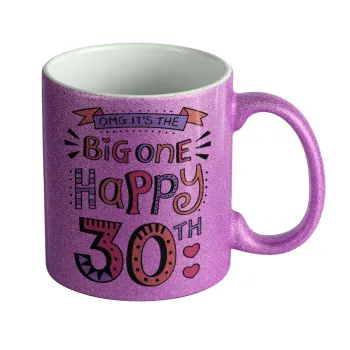 Big one Happy 30th, Κούπα Μωβ Glitter που γυαλίζει, κεραμική, 330ml