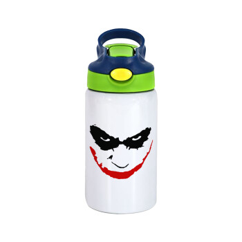 The joker smile, Children's hot water bottle, stainless steel, with safety straw, green, blue (350ml)
