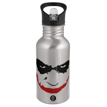 The joker smile, Water bottle Silver with straw, stainless steel 500ml