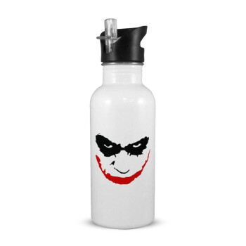 The joker smile, White water bottle with straw, stainless steel 600ml